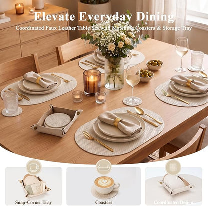 Woven Faux Leather Oval Placemats Set of 4/6 - Image 4