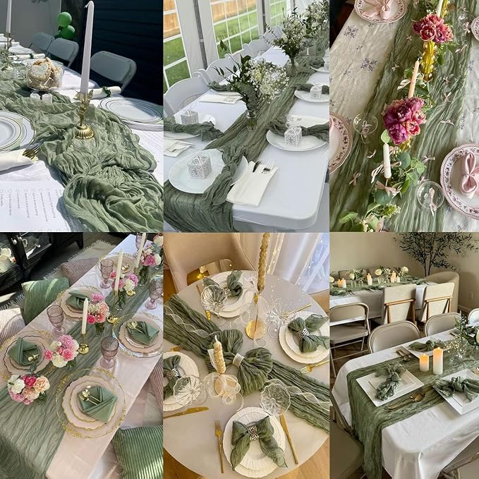 Sage Green 6pcs Cheesecloth Table Runner 35x120inch Gauze Boho Rustic Farmhouse - Image 6