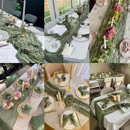 Sage Green 6pcs Cheesecloth Table Runner 35x120inch Gauze Boho Rustic Farmhouse - Image 6
