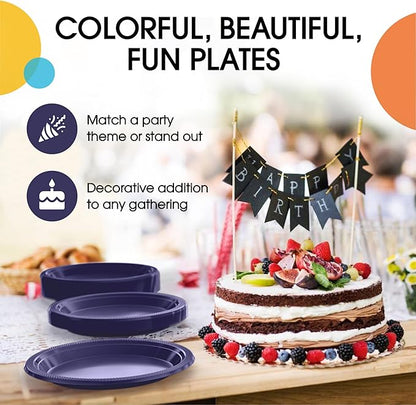 Exquisite Party Solids Navy Plastic Plates For Party 10" Navy Disposable Plates Heavy Duty 100 Pcs Plastic Dinnerware Sets Heavy Duty 350 GSM Disposable Dinnerware Set