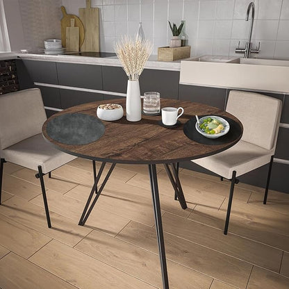 Round Placemats and Coasters Set of 4, Washable Reversible Faux Leather Placemats Cowhide Pattern Place Mats Wipeable Non-Slip 15 inch Round Kitchen Dining Table Mats (Gray Black, 4)