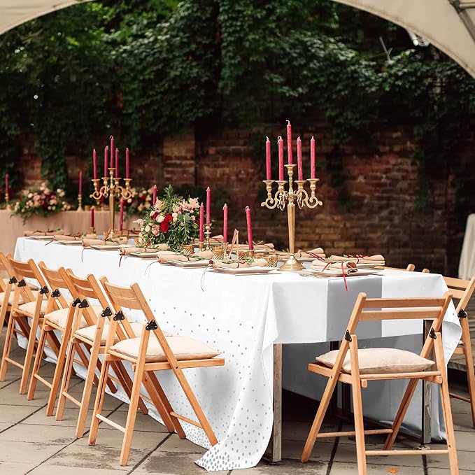 MASHAN 16Pack Disposable Plastic Tablecloths and Satin Table Runner Set White - Image 7