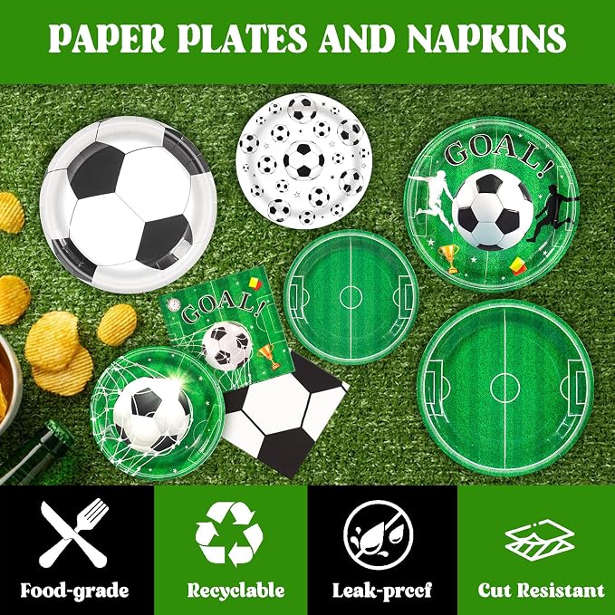 60PCS Soccer Paper Plates and Napkins Party Supply Serves 20 | Disposable - Image 3