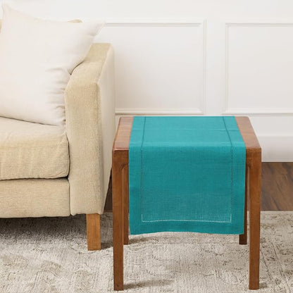 Solino Home 100% Pure Linen Table Runner Teal, Classic Hemstitch 14 x 36 in | by SolinoHome