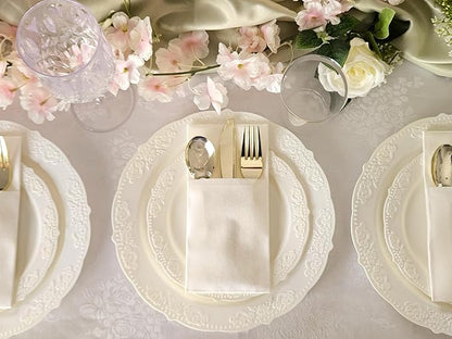 " OCCASIONS " 240 Plates Pack,(120 Guests) Vintage Wedding Party Disposable Plastic Plates Set -120 x 10.25'' Dinner + 120 x 7.5'' Salad / Dessert Plate (Portofino Ivory)