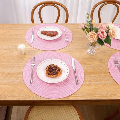 SHACOS Round Braided Placemats Set of 4 Washable 15 inch Round Table Mats - Image 7