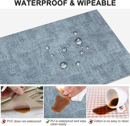 Leather Heat Resistant Placemats Set of 6 Waterproof Wipeable Washable PU Table Mats,Easy to Clean Anti-Slip Place Mats (Blue, 6)