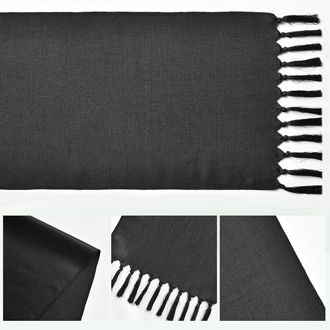 Artoid Mode Black Tassel Table Runner, Halloween Linen Blend Rustic Farmhouse - Image 5