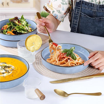 LIANYU Pasta Bowls Set of 4, 8.25’’ Wide Shallow Salad Serving Plate | - Image 5