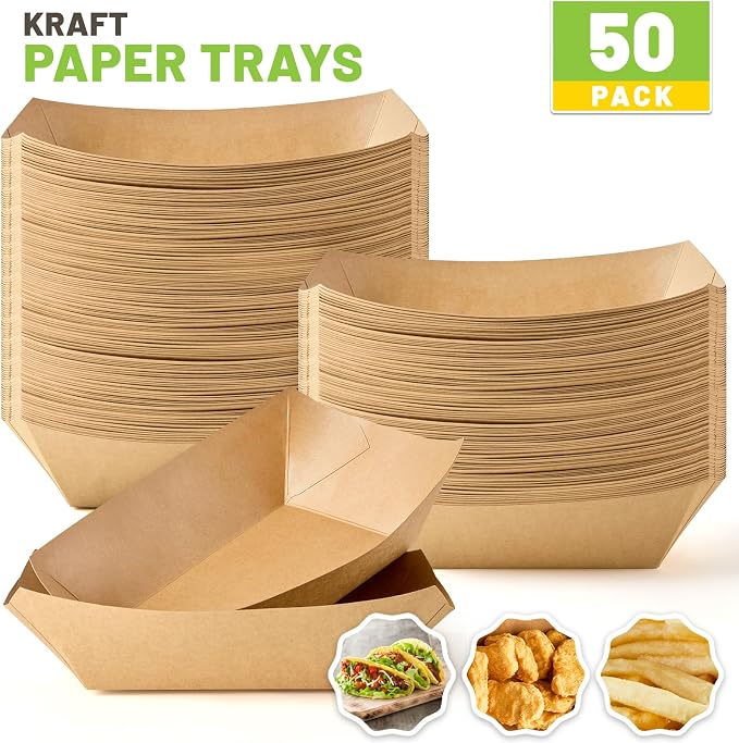 ZORRITA Large Paper Food Trays, 4 LB, 50 Pack | Disposable, Kraft Paper - Image 3