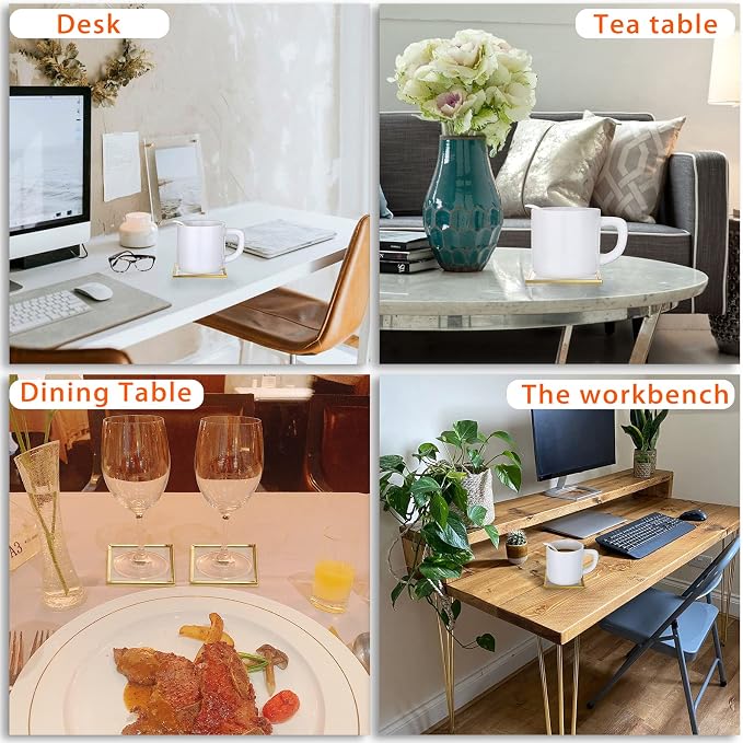 JUXYES Set of 7 Gold Brass Clear Glass Round Coaster - Image 9