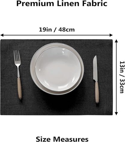 Demetex Cloth Placemats Set of 6 Black Stain Resistant Place Mats Oil Proof Washable Plate Mats for Dining Table Holiday Cafe Banquet, Black