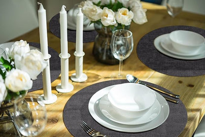 homing Round Faux Leather Placemat and Coaster 6 Packs, Washable Heat Resistant Dining Place Mats, Wipeable Double-Sided Table Mats for Indoor and Outdoor, Diameter 13 and 3.93 inch, Charcoal
