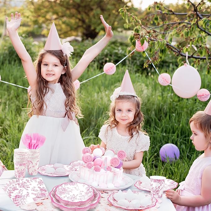Kochorie 144 Pieces Pink Floral Paper Plates and Napkins Party Supplies - Image 5