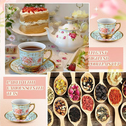 6 Pcs 3 oz Mini Vintage Floral Tea Cups and Saucers Set, Christmas Halloween - Image 3