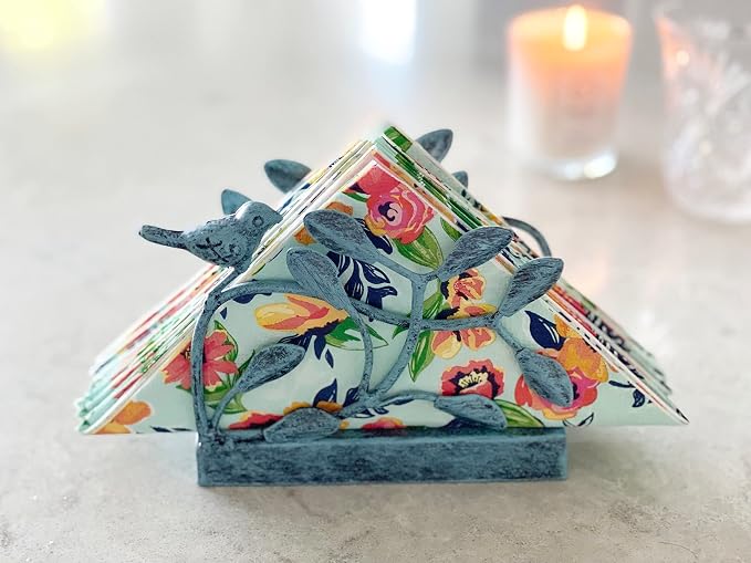 Antique Blue Bird Vertical Napkin Holder | Sturdy Paper Hand Towel Storage Tray - Image 2
