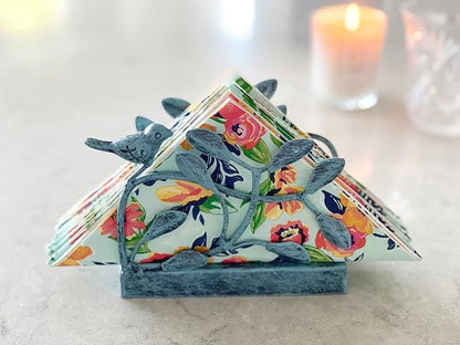 Antique Blue Bird Vertical Napkin Holder | Sturdy Paper Hand Towel Storage Tray - Image 2