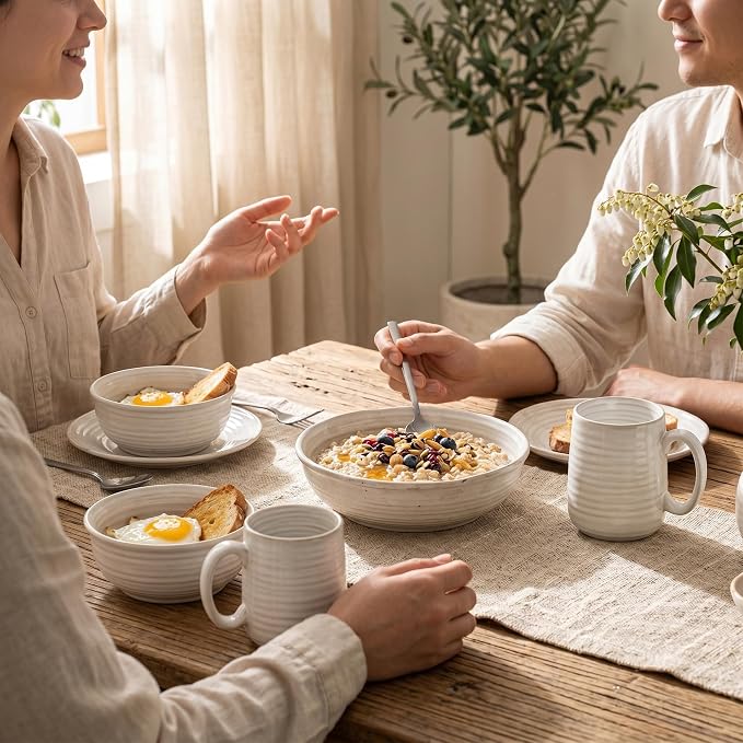 Ceramic Soup Bowls Set of 6, 20 Ounce Deep Creamy White Cereal Bowls, Microwave - Image 2