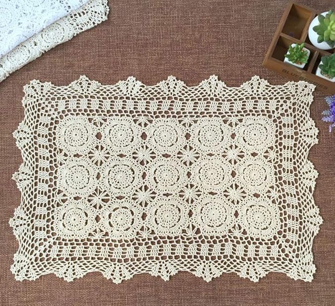 Damanni Rectangular Cotton Handmade Crochet Lace Table Runner Doilies Table - Image 4