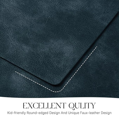 MOSAYT Vinyl Placemats Set of 8-12 X 17 Inch - Faux Leather 100% Waterproof Oil-Proof Wipeable PU Place Mats, Heat Resistant Reversible Table Mats for Kitchen, Dining, Outdoor (Navy Blue)