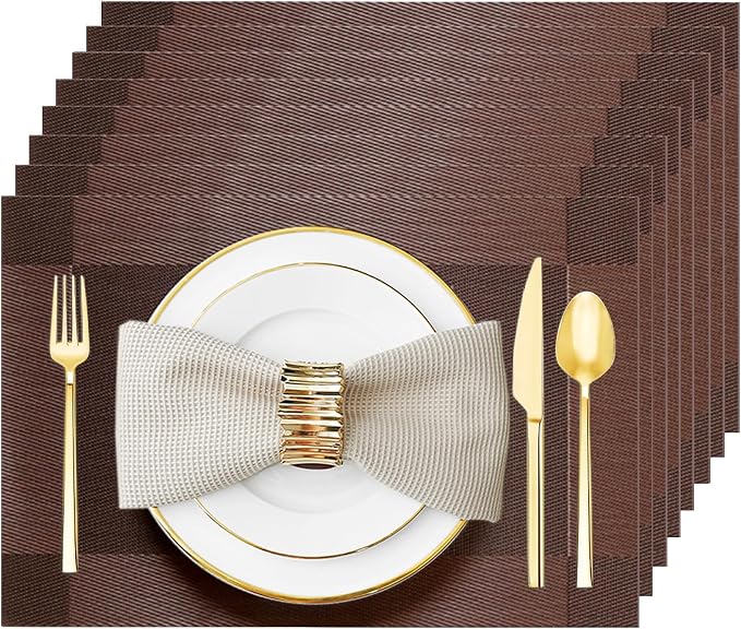Brown Vinyl Placemats Set of 8, Heat Resistant Table Placemats | 18x12 inch by Uolr