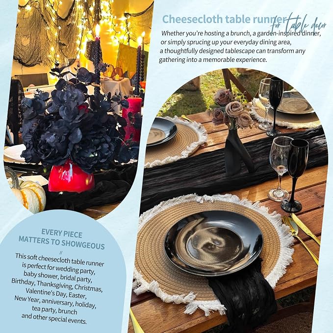 30 Pack Cheesecloth Table Runner 10FT Black Table Runner Boho Gauze Cheese - Image 8