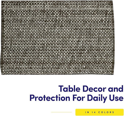 Sweet Home Collection 100% Cotton Placemats for Dining Room Rectangle Two Tone Woven Fabric 13" x 19" Soft Durable Table Mat Set, Set of 6, Chocolate