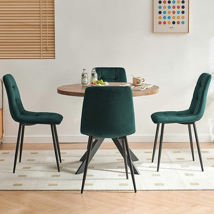 5-Piece Round Dining Table Set - Kitchen Table Chairs Set of 4 with Green Velvet Upholstered Chairs -Dining Table Set for 4