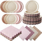200pcs Boho Party Supplies Plates and Napkins Tableware Set Serve 25 Guests Includes Scalloped 9" 7" Paper Dessert Dinner Plate Napkins for Spring Birthday Wedding Baby Shower Tea Party