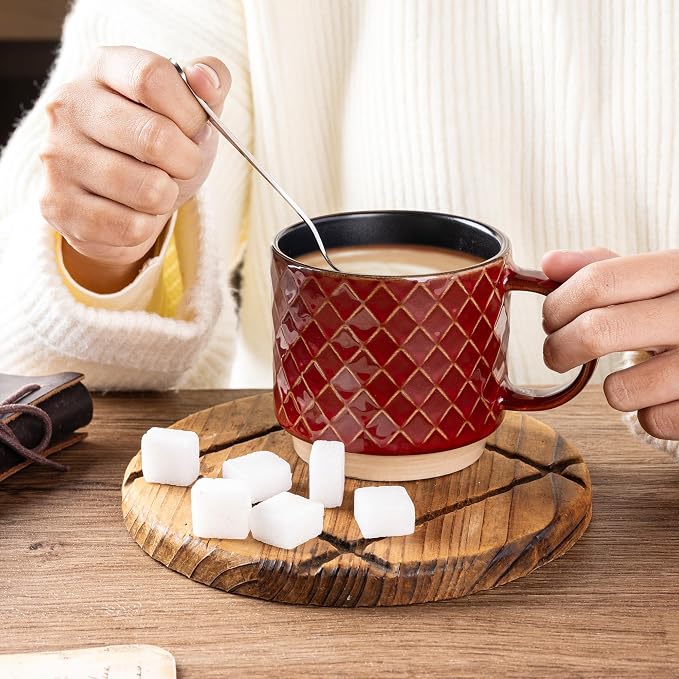 GBhome 12 OZ Stackable Coffee Mugs Set of 4, Ceramic Coffee Cups Set | 4 - Image 2