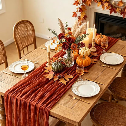3Pcs Fall Table Runner, 10FT Thanksgiving Cheesecloth Table Runner 35*120inch - Image 3