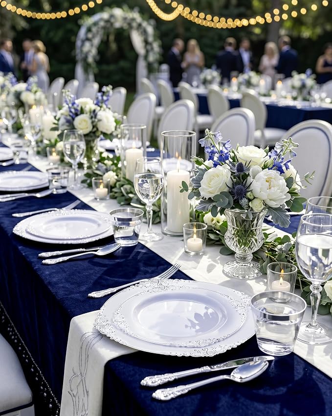 100 Pcs White Silver 7.5" Dessert Plates | 7.5" Disposable Dessert Plates - Image 7