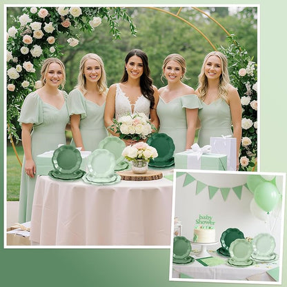 NatNarr Sage Green Plates And Napkins Set, 24 Guests, Scalloped | 24 Dinner - Image 6