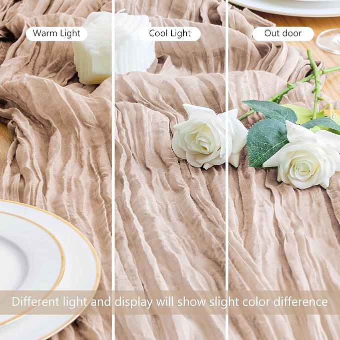 Asee'm Nude Pink Cheesecloth Table Runner Summer Boho Rustic Gauze 10FT | Fall - Image 5