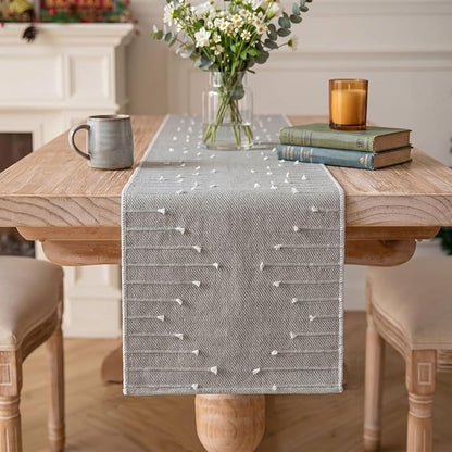 Artoid Mode Grey Farmhouse Rustic Cotton Woven Table Runner, Seasonal Retro by ArtoidMode