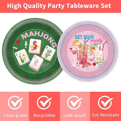 96 Pcs Mahjong Party Decorations, Mah Jong Cocktail Theme Plates Napkins Forks - Image 3