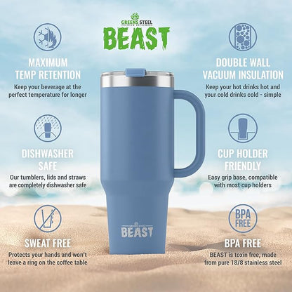 Beast 50 oz Tumbler with Handle Stainless Steel Vacuum Insulated Coffee Ice Cup Double Wall Travel Flask (Stormy Sky Blue)