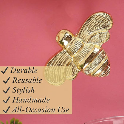 ALPHA Living HOME Bee Napkin Ring Serviette Rings Set of 12 Metal Napkin Ring Dinner Napkin Holders for Cloth Napkins Thanksgiving Wedding Christmas Party Kitchen Table Decoration (Gold)