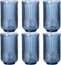 Blue Vintage Drinking Glasses Set of 6-17oz Hand-Blown Highball Ribbed Glassware by TrophyToast