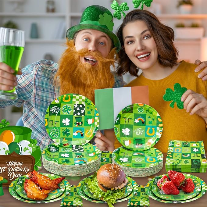 180Pcs St Patricks Day Party Supplies Paper Plates and Napkins Serve 60 | - Image 5
