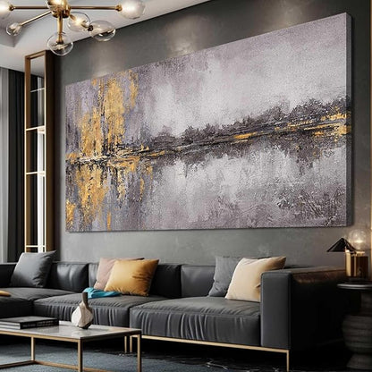 Abstract Wall Art Framed Canvas Wall Decor Gold Grey Pictures Vintage Prints Artwork for Living Room Dinning Room 29"x58"