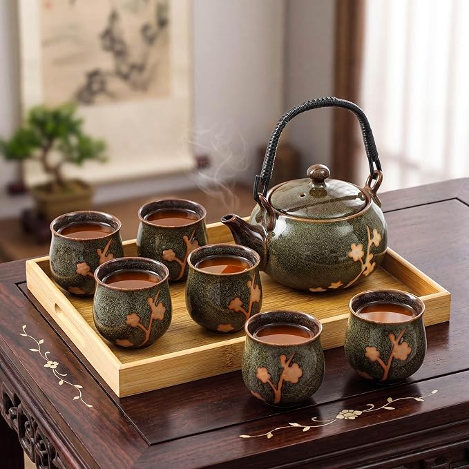 Layhit Japanese Tea Set with Teapot and 6 Cups, 20 oz Ceramic Asian Tea Set by ShungLan