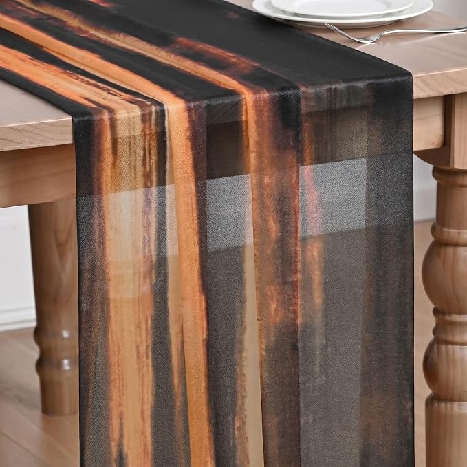 Artoid Mode Boho Caramel Stripes Fall Chiffon Table Runner 120 Inches 10FT by ArtoidMode
