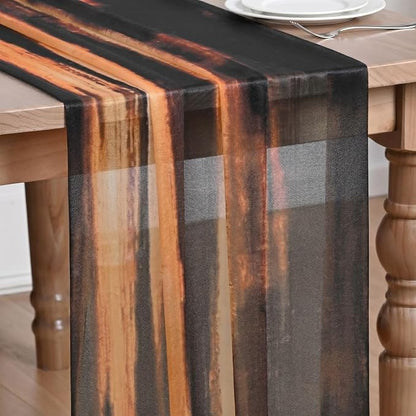 Artoid Mode Boho Caramel Stripes Fall Chiffon Table Runner 120 Inches 10FT by ArtoidMode