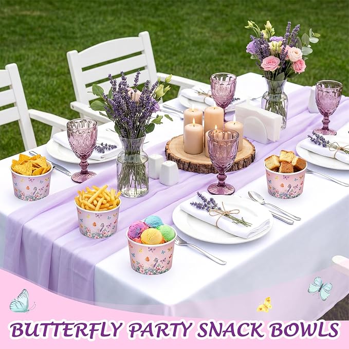 CHENGU 60 Pcs Butterfly Ice Cream Cups Birthday Party Decorations 9 oz Pink and - Image 4