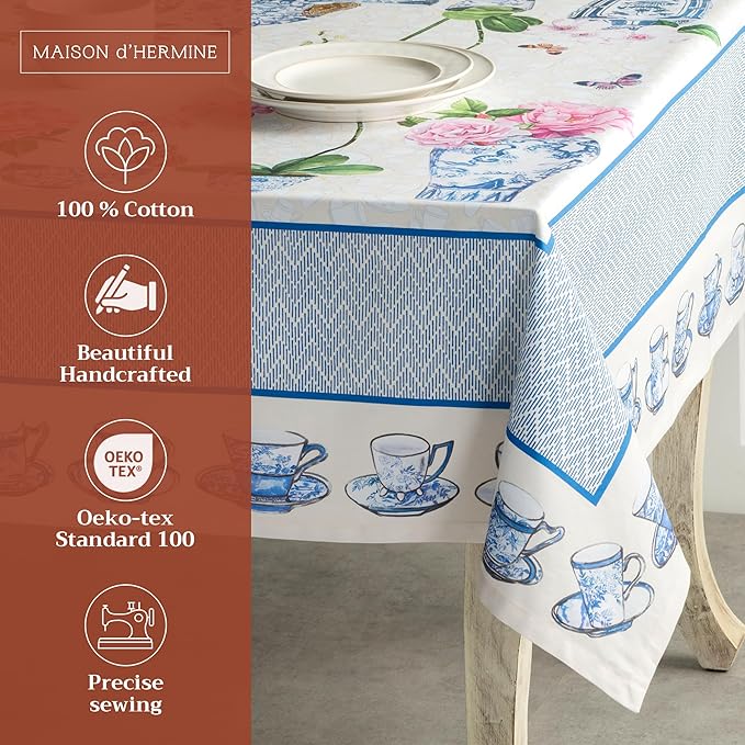 Maison d' Hermine Table Cloth Rectangle Table 100% Cotton 70 x 108 Inches Tablecloth Reusable Decorative for Dining Room Farmhouse Home Valentines Day Decorations Spring Summer - Canton