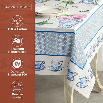 Maison d' Hermine Table Cloth Rectangle Table 100% Cotton 60 x 108 Inches Tablecloth Reusable Decorative for Dining Room Farmhouse Home Valentines Day Decorations Spring Summer - Canton