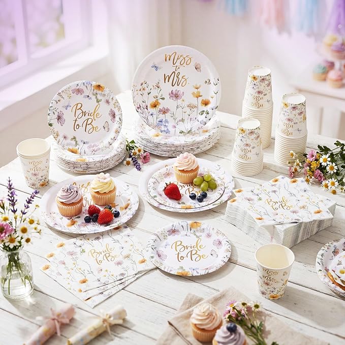 Pickmesh 250 Pcs Wildflower Bridal Shower Decorations Floral Miss to Mrs Plates - Image 6