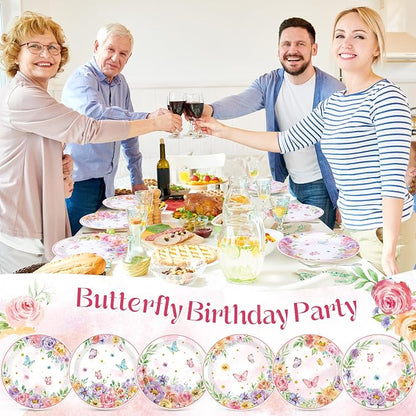 Gerrii 60 Pcs Butterfly Floral Party Plates 7 Inch Spring Butterfly Disposable - Image 5