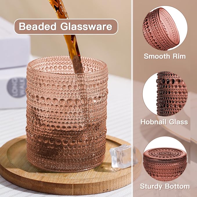JOVGANK Venus Vintage Hobnail Drinking Glasses Set of 6, Embossed Water Tumbler - Image 4
